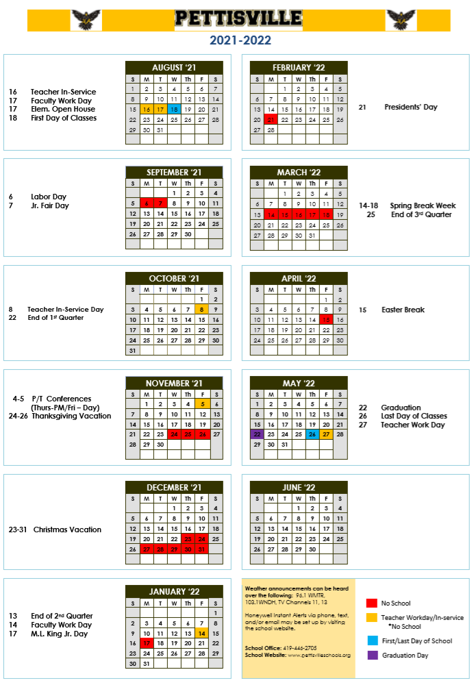 Umich 2023 Academic Calendar 2021-2022 Academic Calendar | Pettisville Schools